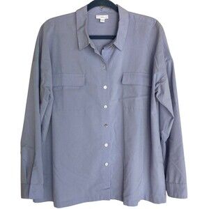 J Jill Button Up Tencel Modal Blend Periwinkle Shirt L Minimalist Classic